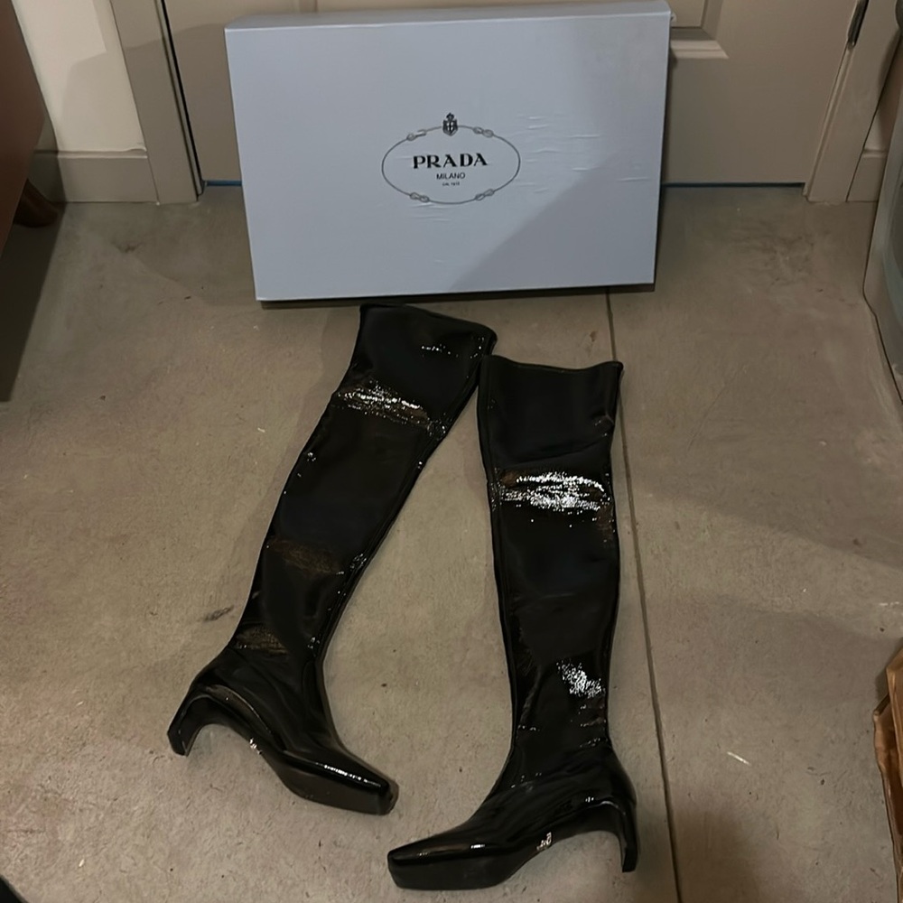 Prada Patent Leather Over the Knee Boots